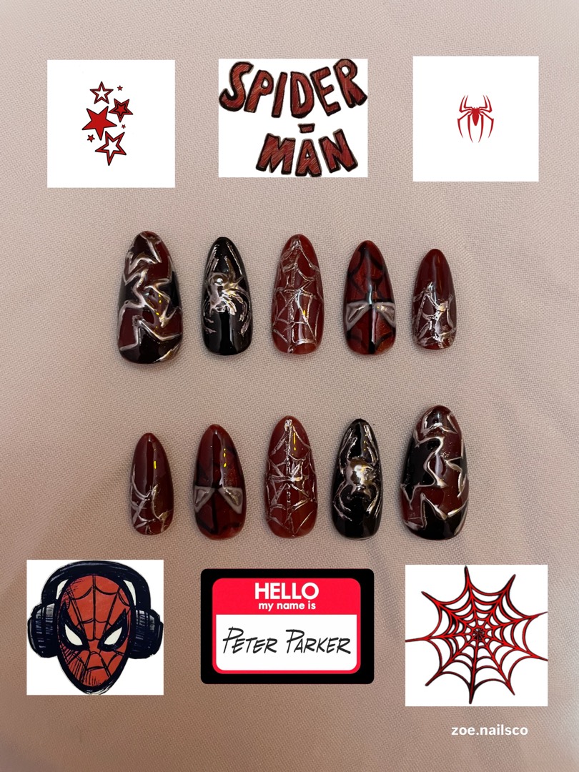 Hand-painted Spider-Man press-on set